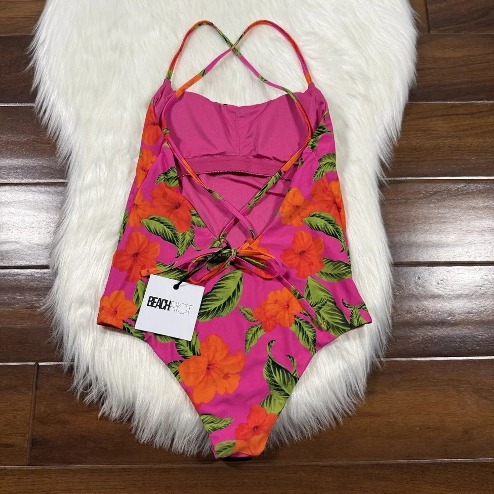 Beach Riot‎ Women's Size XS Hibiscus Sunset Floral Stevie One Piece Swim Suit